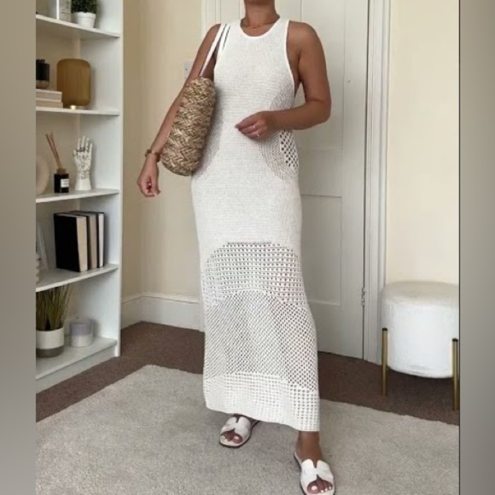 H&M Boho Chic Beach Crochet Knit Midi Maxi Dress in Off white S - Picture 3 of 13